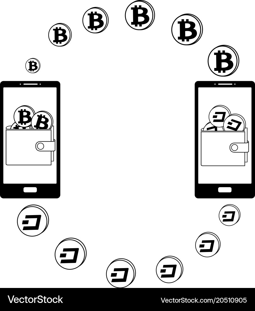Exchange between bitcoin and dash in the phone Vector Image