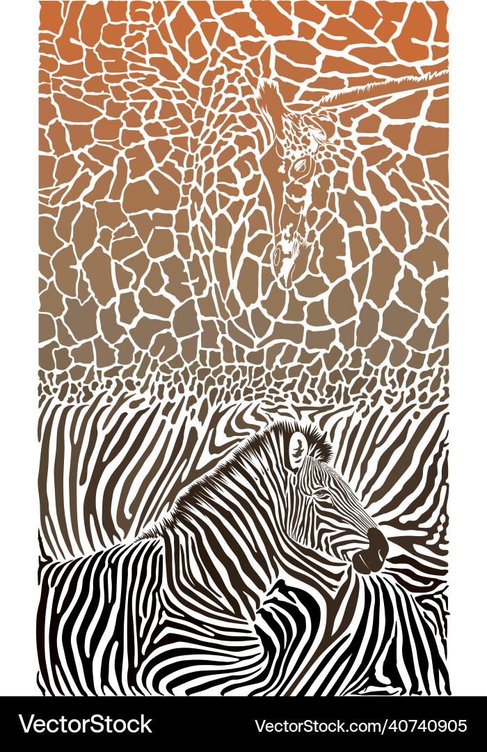 Giraffe and zebra with color background vector image