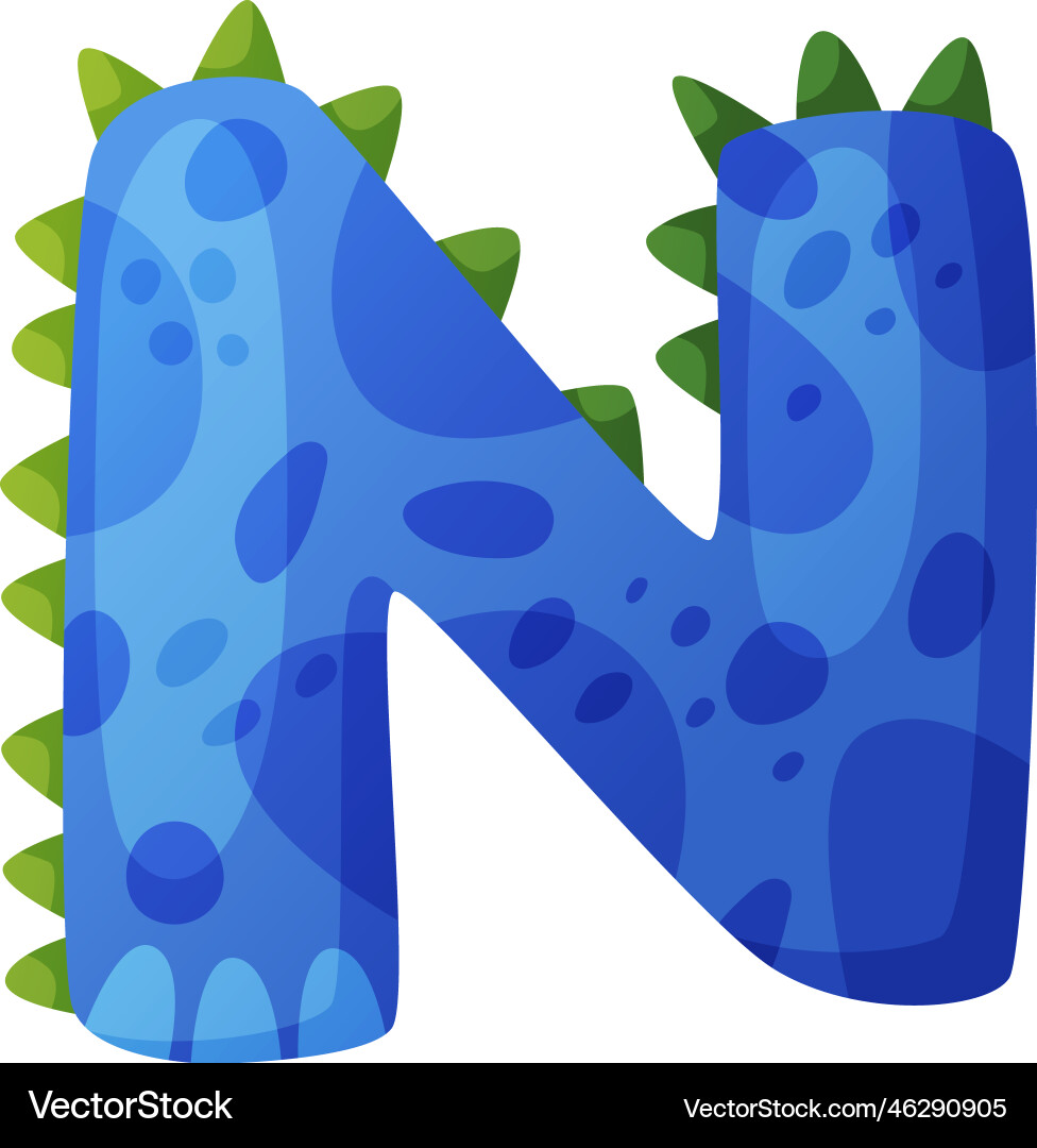 N consonant letter dino font dinosaur alphabet Vector Image