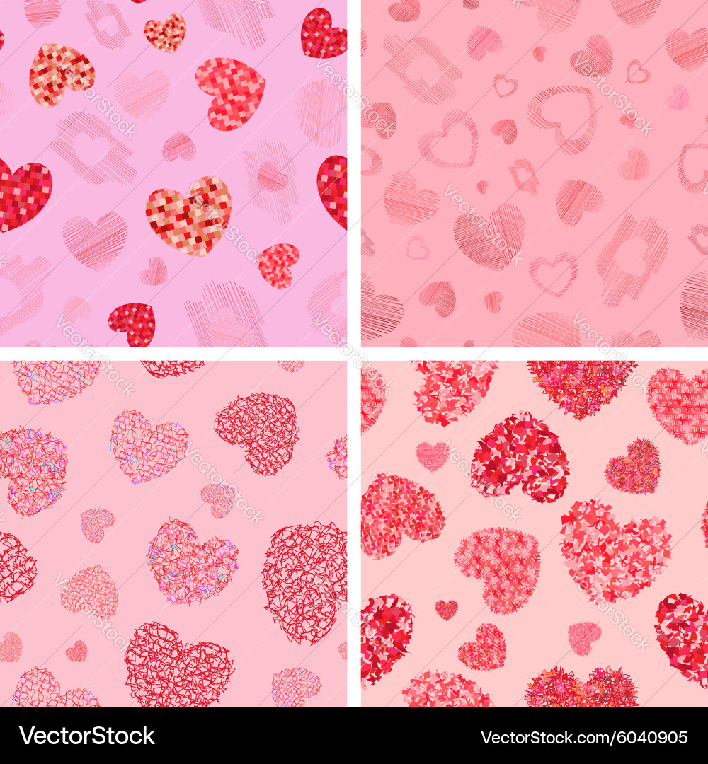 Romantic set of seamless patterns with hearts vector image