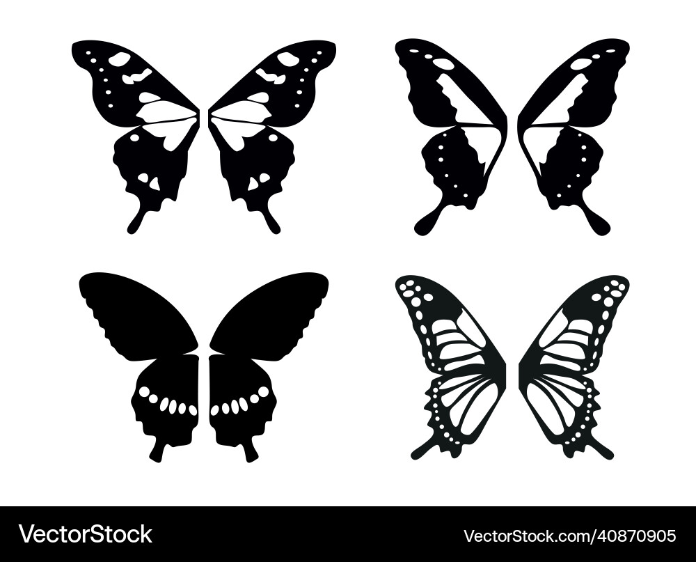 Set black butterfly wings and icons vector image