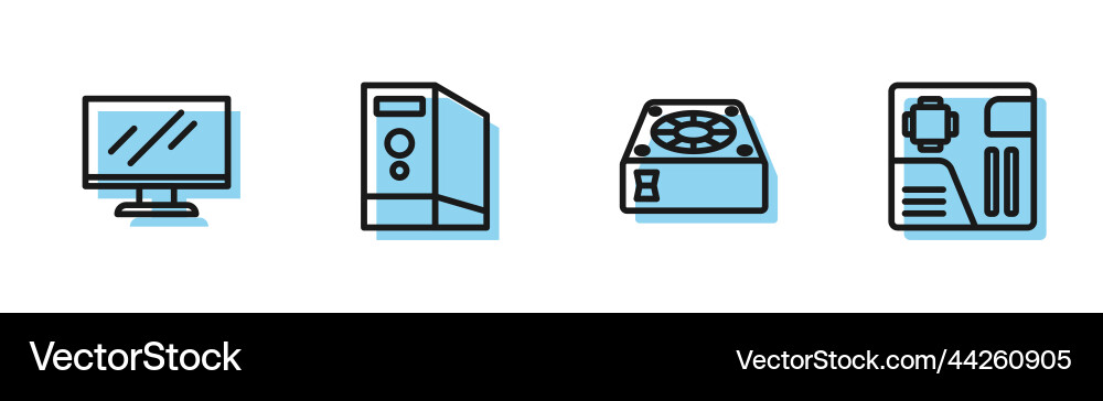 Set line computer cooler monitor screen case Set line computer cooler monitor screen case Vector Image