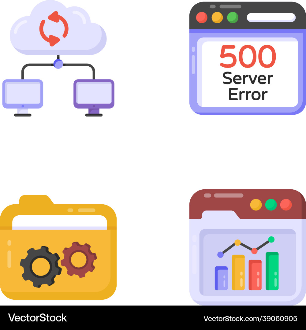 Set of cloud and web technology in flat icons Vector Image