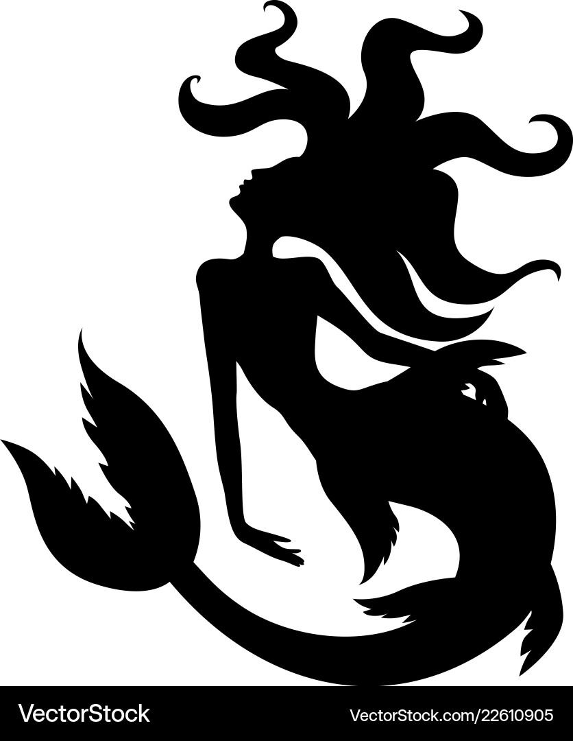 Silhouette of mermaid with long hair Vector Image
