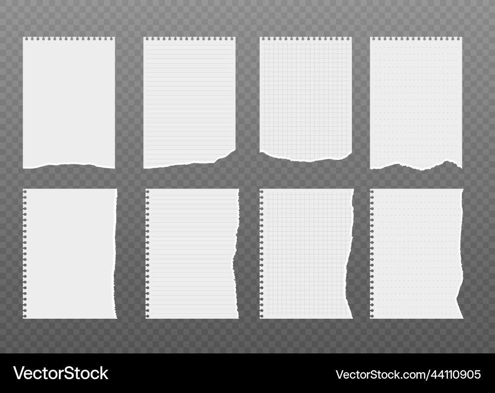 Torn from notebook pages templates set realistic Torn from notebook pages templates set realistic vector image