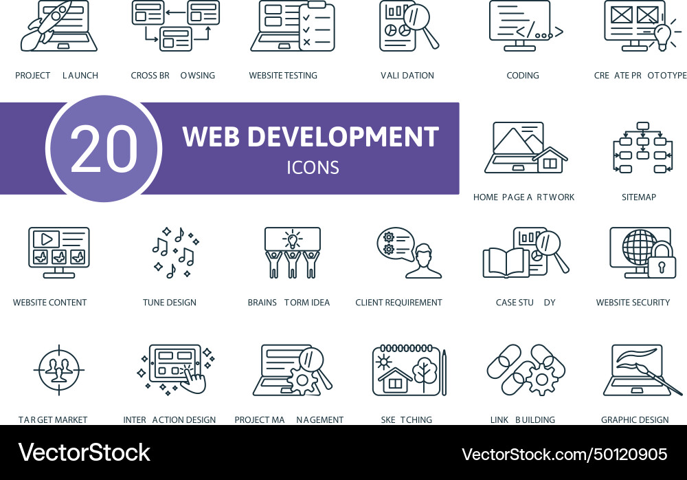 Web development outline icons set creative Web development outline icons set creative vector image