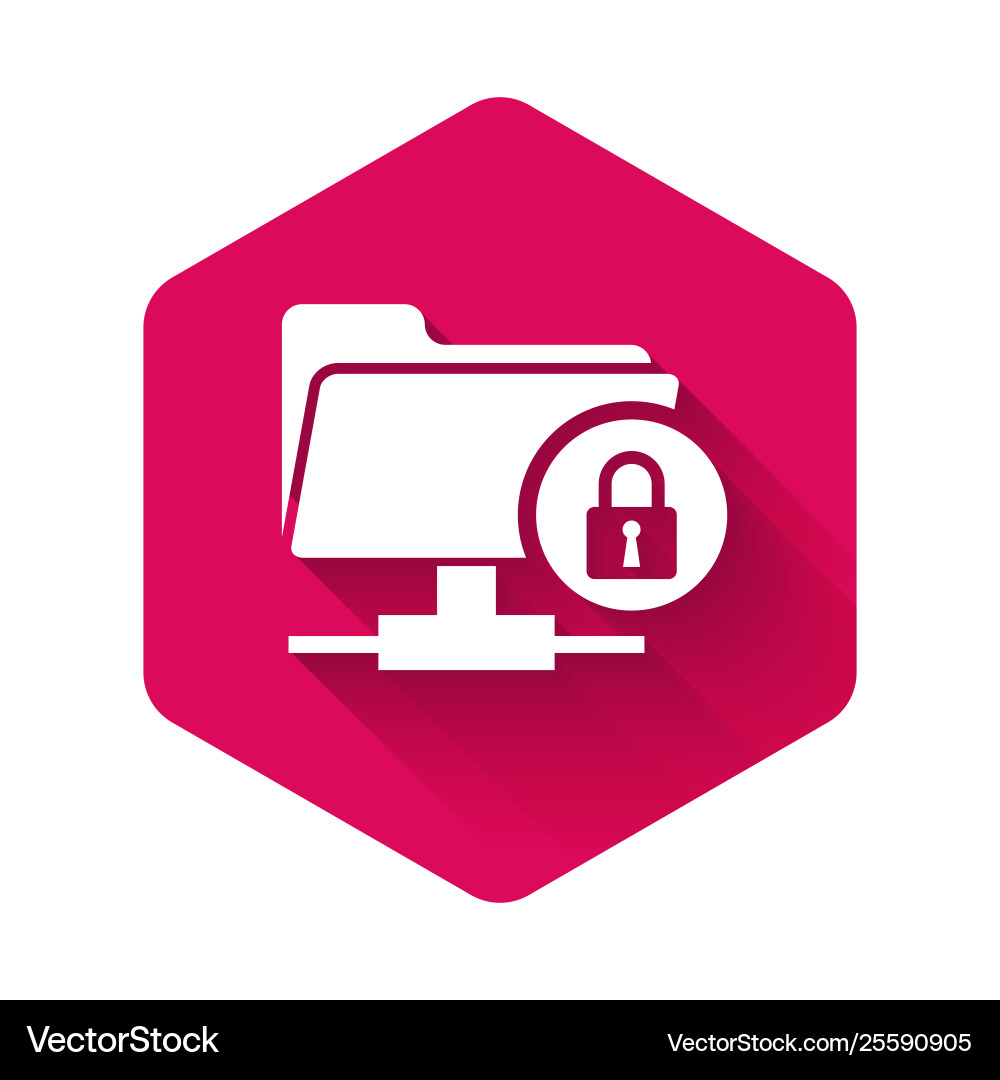 White ftp folder and lock icon isolated with long White ftp folder and lock icon isolated with long vector image