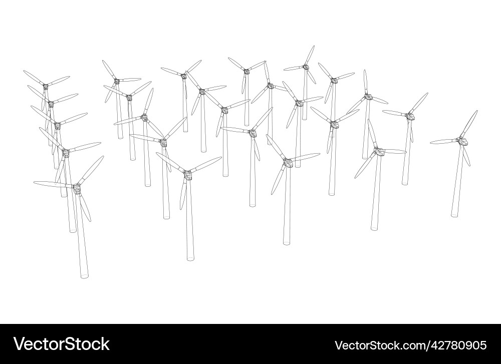 Wind turbines rendering of 3d vector image