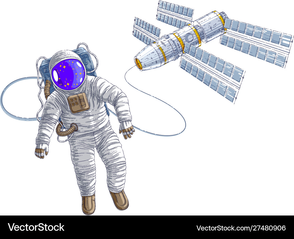Astronaut went out into open space connected vector image
