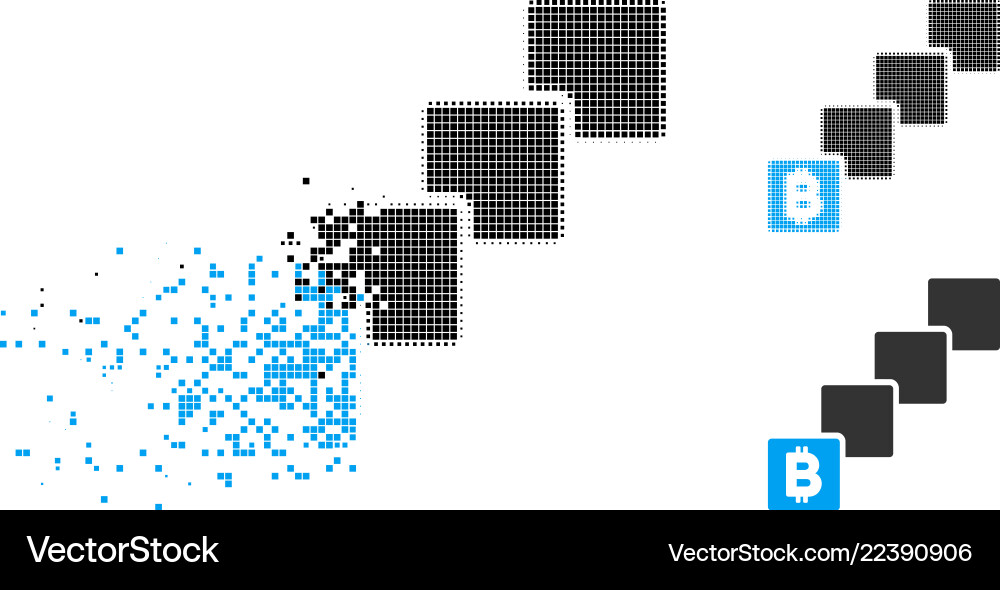Broken pixelated halftone bitcoin blockchain icon vector image