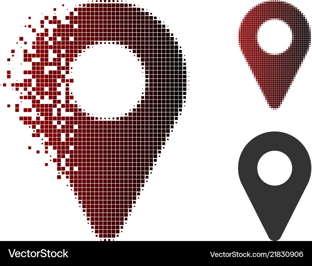 Broken pixelated halftone map marker icon Broken pixelated halftone map marker icon vector image