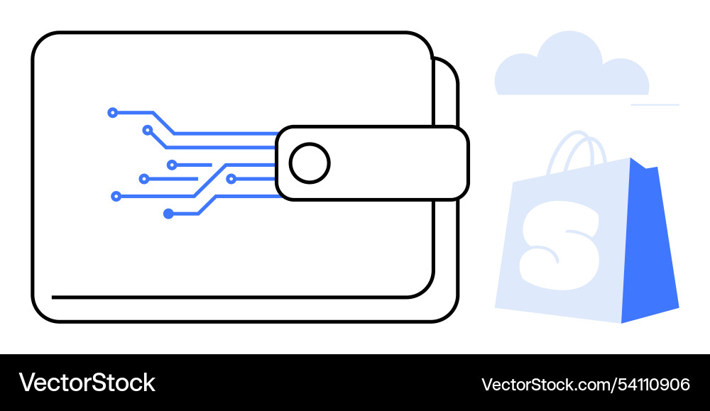 Digital wallet with circuit lines and shopping bag Vector Image