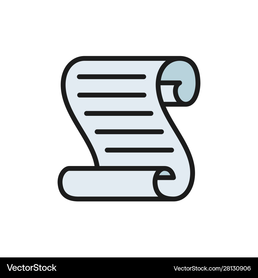 Document scroll flat color icon isolated on white Document scroll flat color icon isolated on white vector image