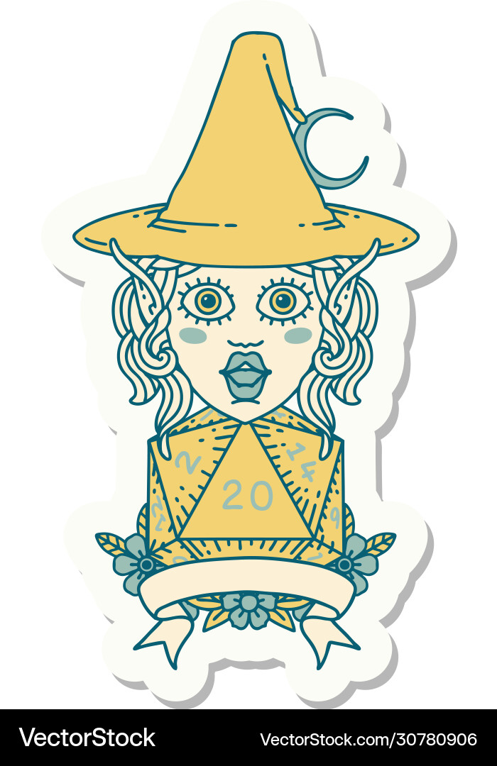 Elf mage character with natural twenty dice roll vector image