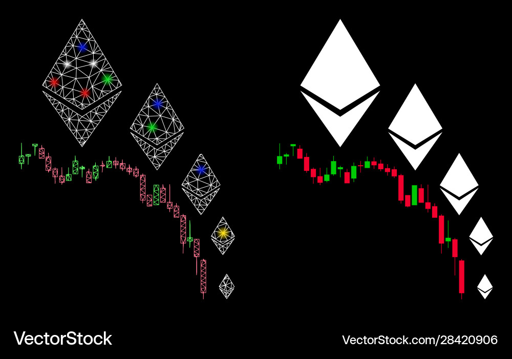 Flare mesh wire frame ethereum deflation chart vector image