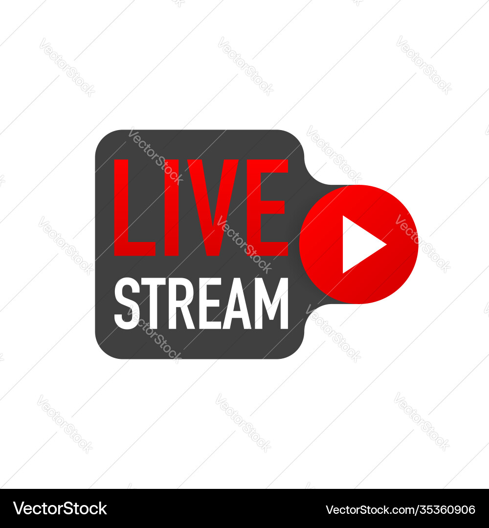 Live stream logo - red design element with play Vector Image