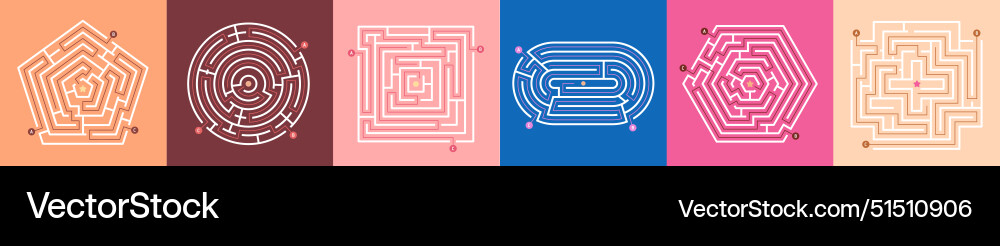 Maze game collection labyrinth puzzle Maze game collection labyrinth puzzle vector image
