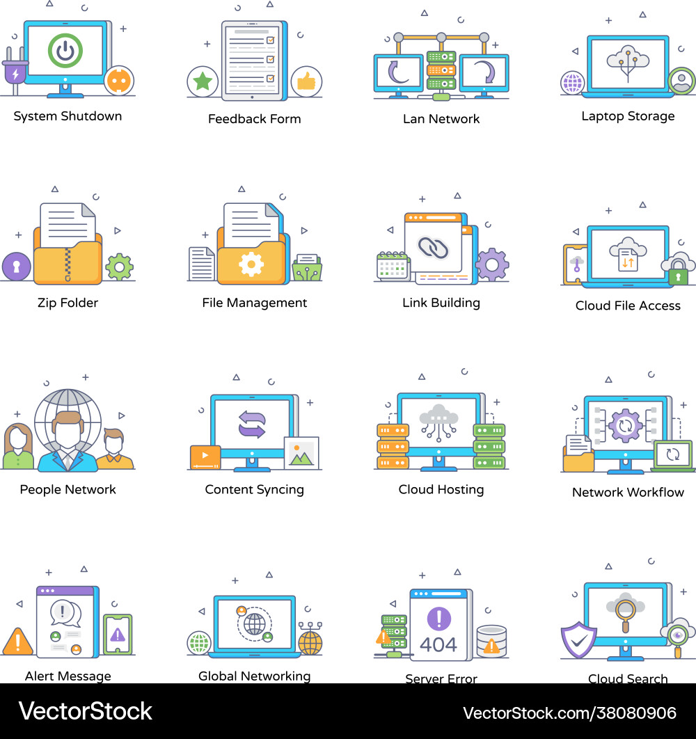 Pack networking and system management flat conc vector image