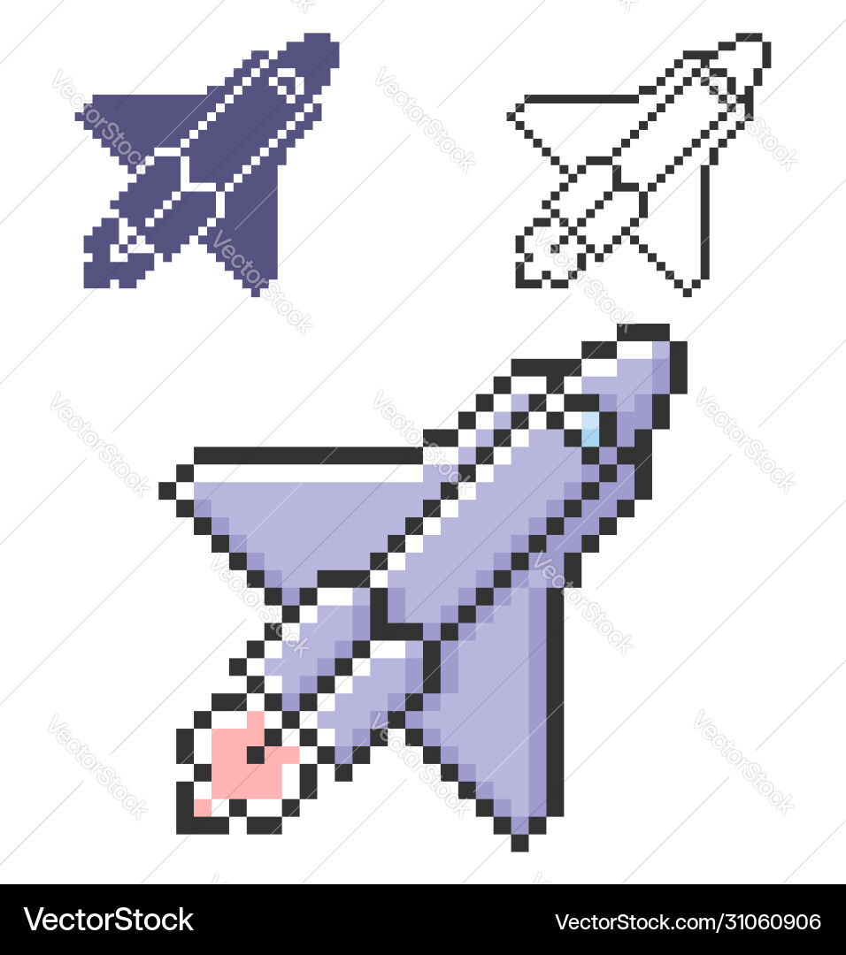 Pixel icon space shuttle in three variants Pixel icon space shuttle in three variants Vector Image