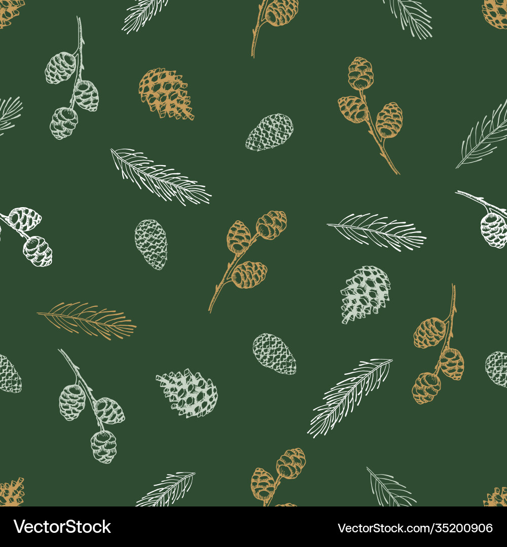 Seamless pattern with hand drawn cones xmas tree Seamless pattern with hand drawn cones xmas tree Vector Image