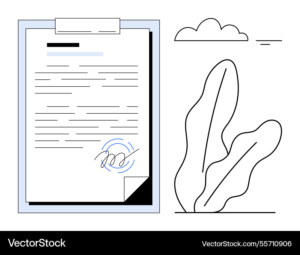 Signed document on clipboard with minimalist Signed document on clipboard with minimalist vector image