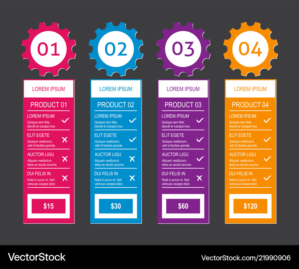 Simple product price table design template Simple product price table design template vector image