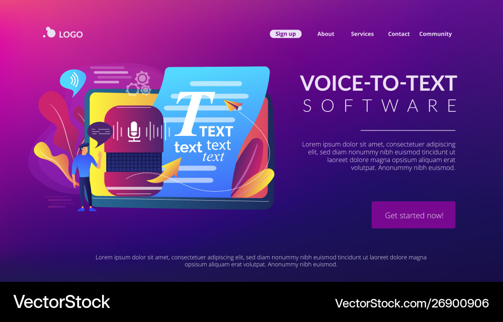 Speech to text concept landing page Speech to text concept landing page vector image