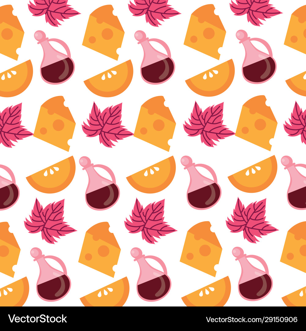 Wine jars with leafs and cheese pattern Wine jars with leafs and cheese pattern Vector Image
