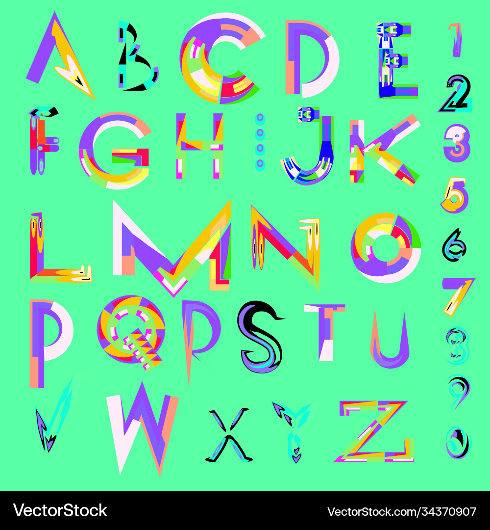 Abstract colorful font and alphabet Abstract colorful font and alphabet Vector Image