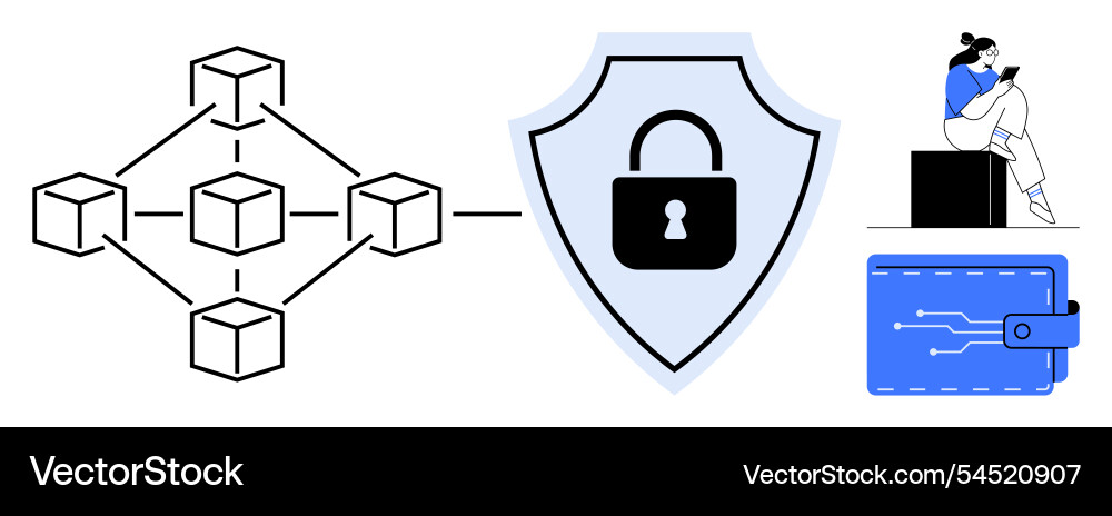 Blockchain network security concept with shield Blockchain network security concept with shield vector image