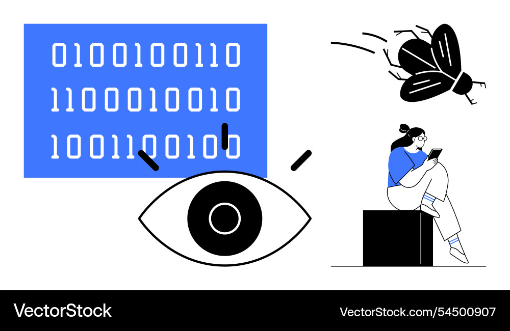 Digital analysis with binary code magnifying Digital analysis with binary code magnifying vector image