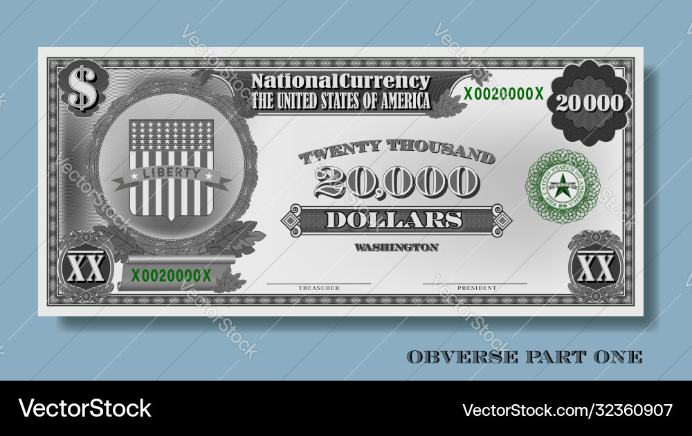 Fictional paper money usa 20000 dollars gray Fictional paper money usa 20000 dollars gray vector image