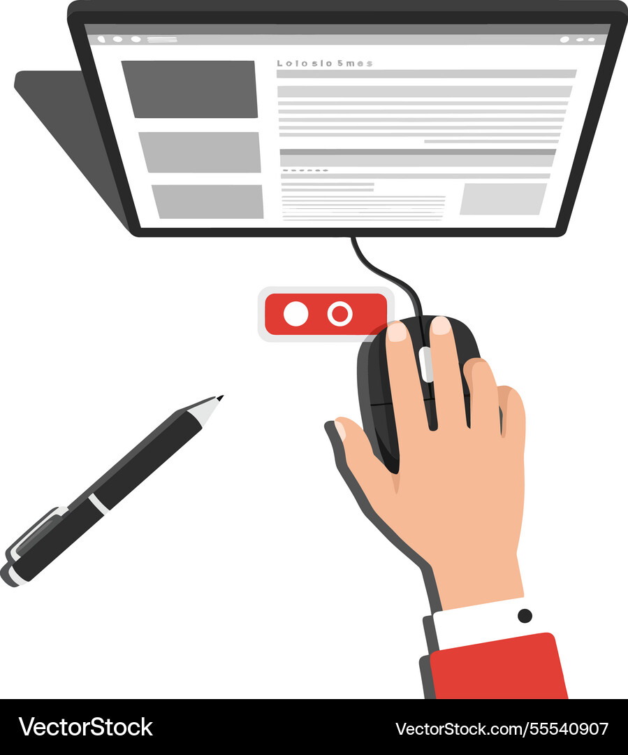 Hand using a computer mouse beside tablet Hand using a computer mouse beside tablet Vector Image
