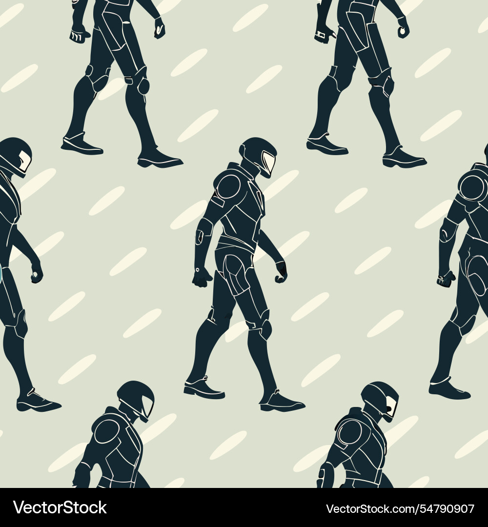 Humanoid robot silhouettes repeating patterns vector image
