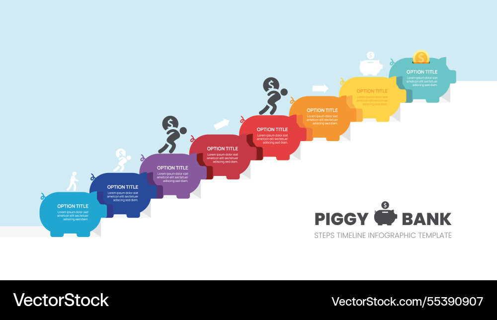 Infographics piggy bank symbol timeline savings Infographics piggy bank symbol timeline savings vector image