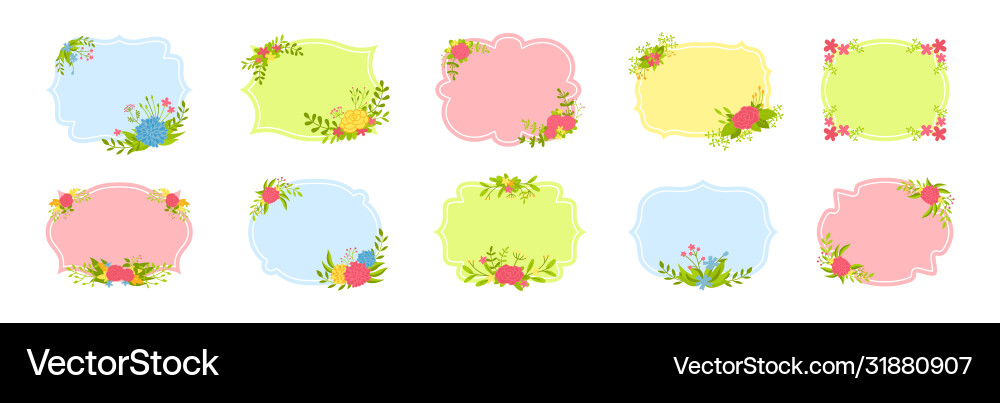 Label frames set decorated flat floral composition Label frames set decorated flat floral composition vector image