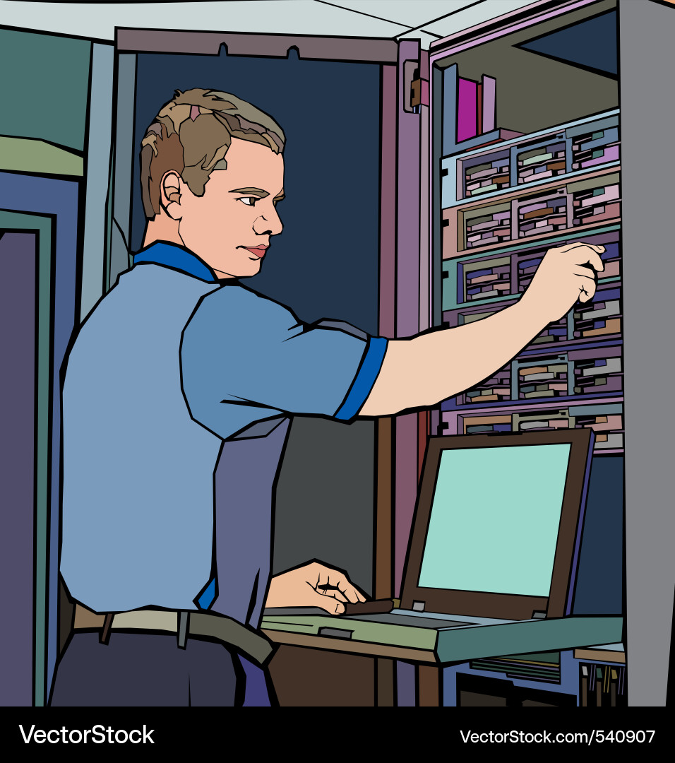 Man in monitoring station Vector Image