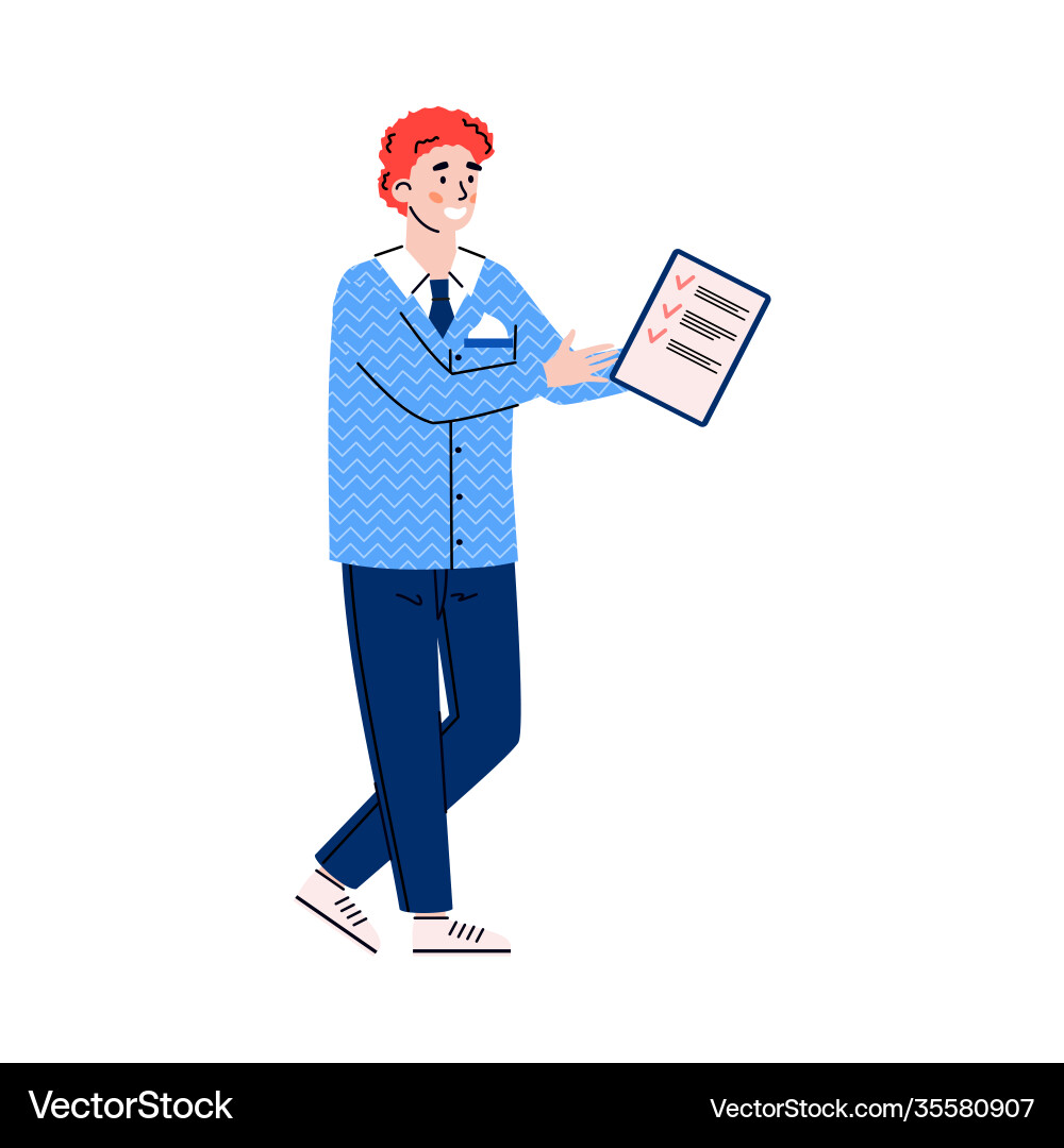 Man with clipboard marking done tasks flat Man with clipboard marking done tasks flat vector image