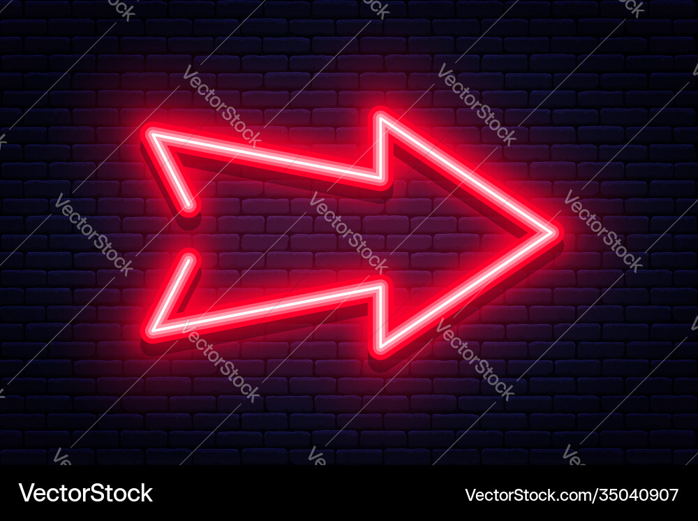 Neon arrow sign glowing pointer vector image