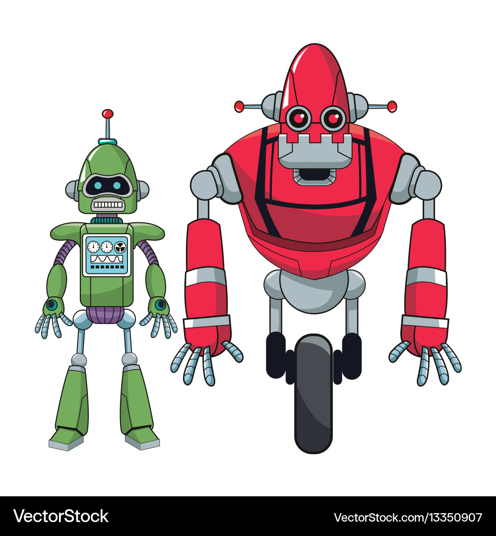 Pair robots electronic android Vector Image