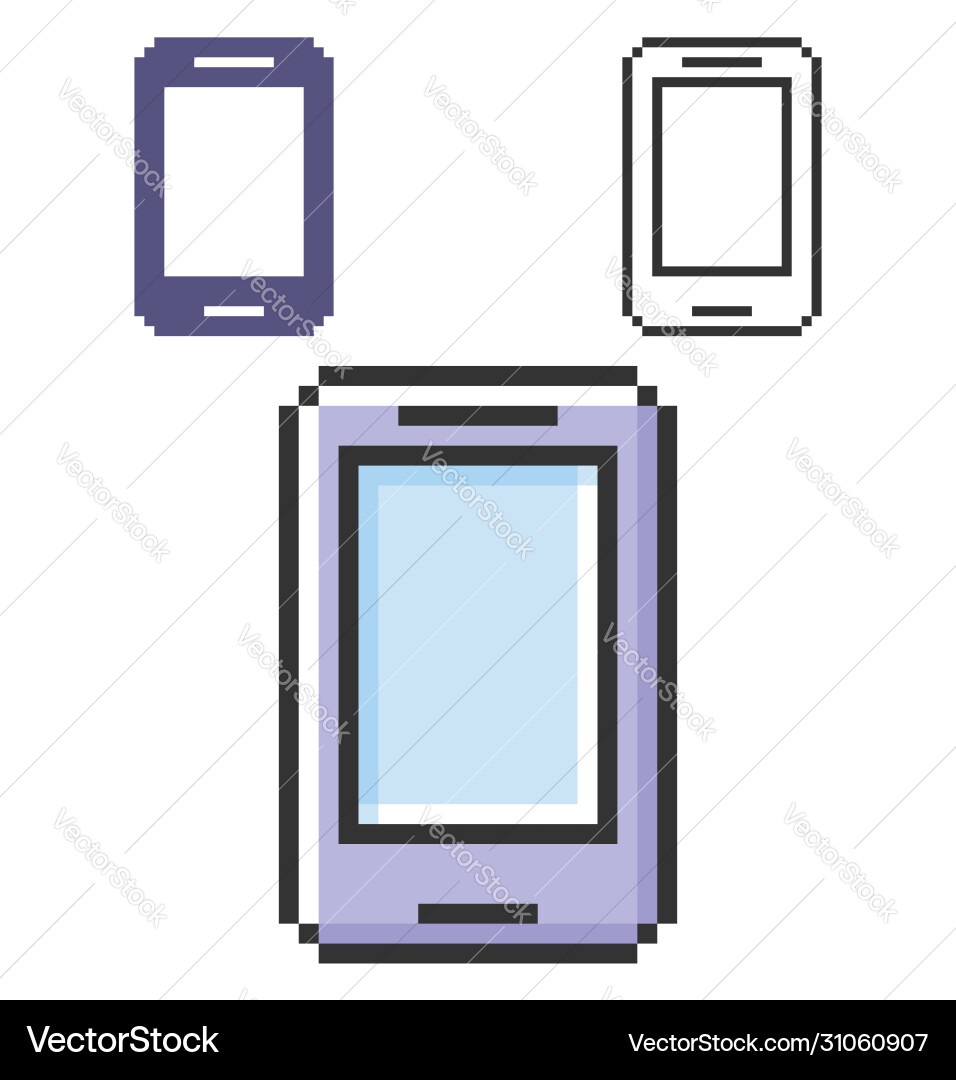 Pixel icon smartphone in three variants fully Pixel icon smartphone in three variants fully vector image