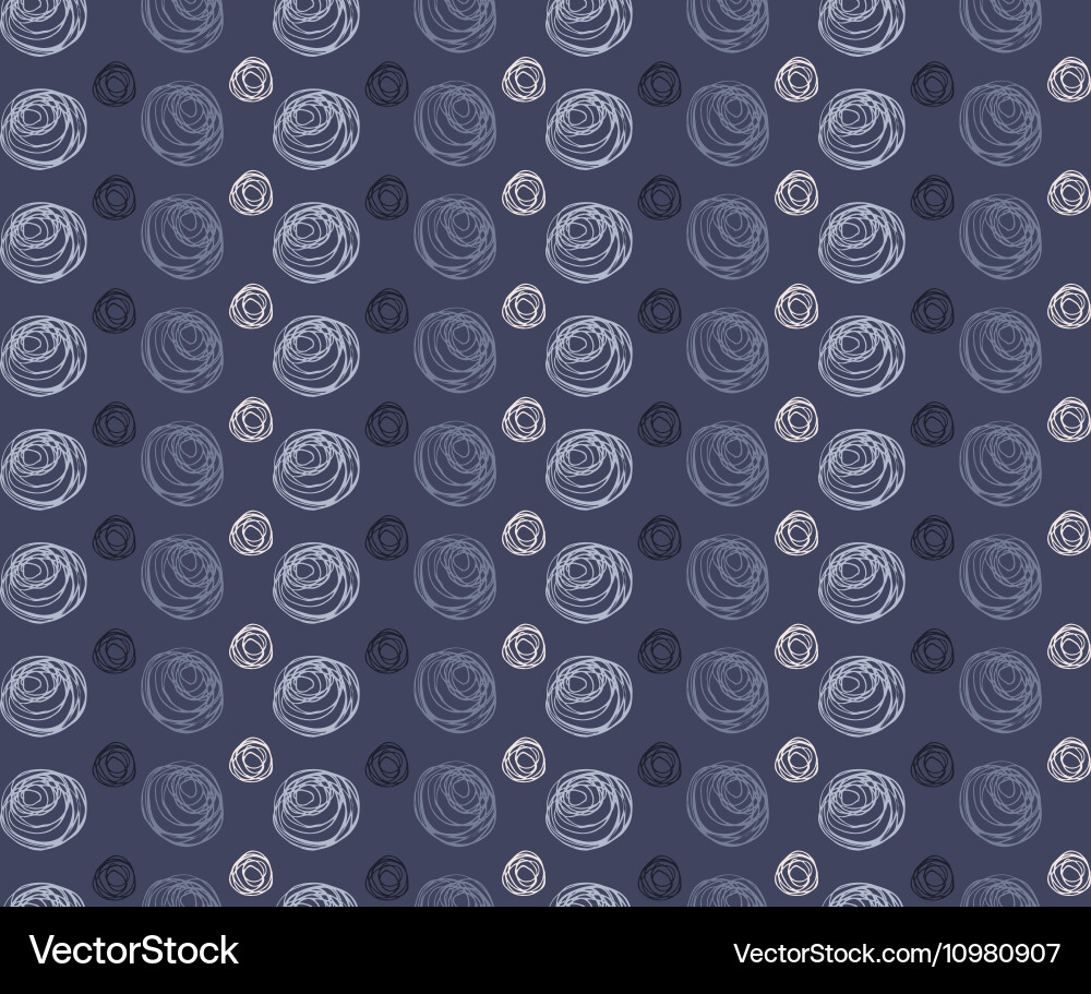 Scribbled circles in rows on blue Vector Image