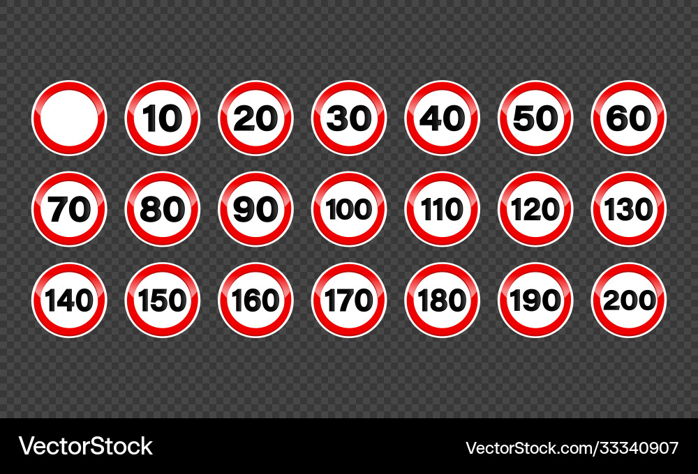 Set speed limit signs icons on isolated Set speed limit signs icons on isolated vector image