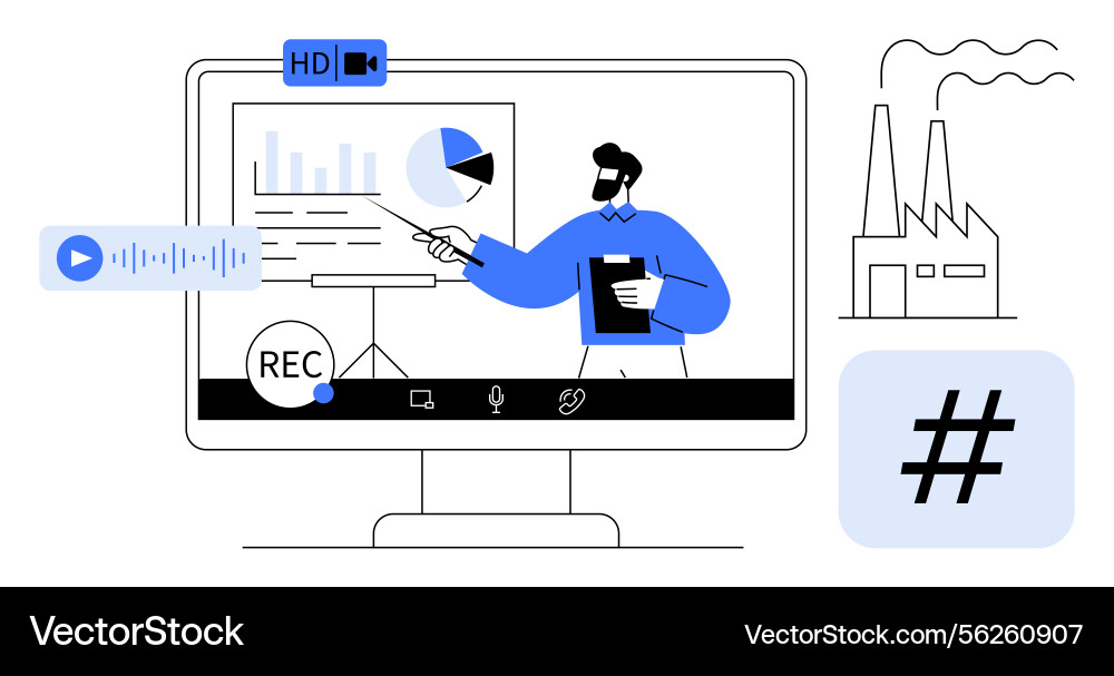 Virtual presentation with charts and data Virtual presentation with charts and data vector image