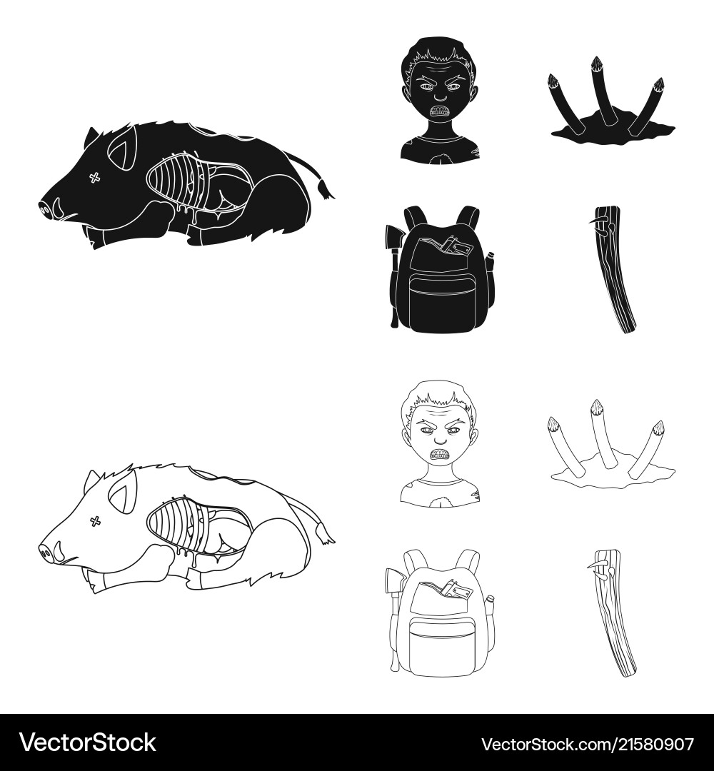 Zombies and attributes blackoutline icons in set Vector Image