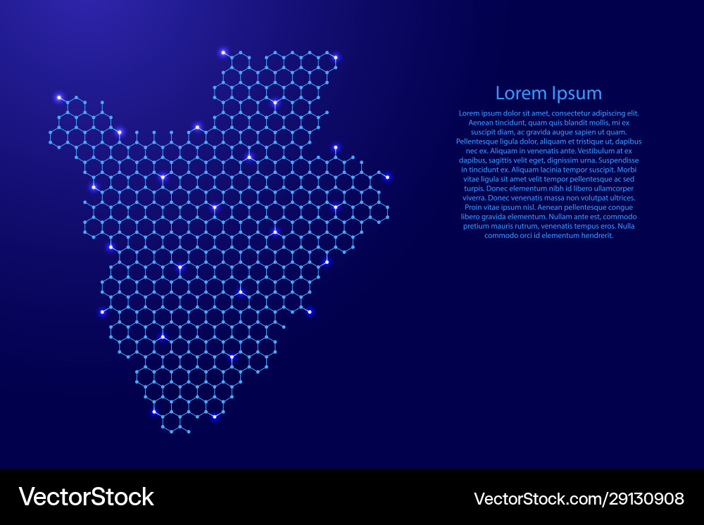 Burundi map from futuristic hexagonal shapes Burundi map from futuristic hexagonal shapes Vector Image