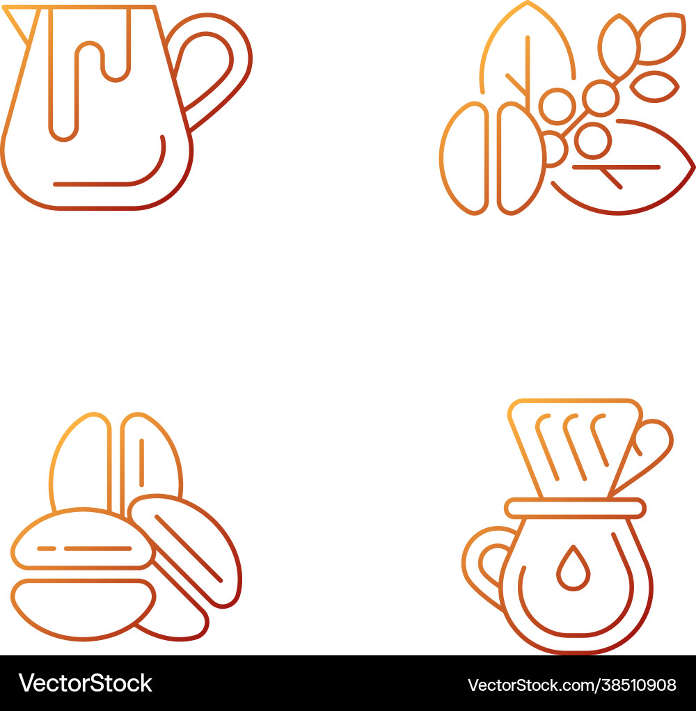 Coffee preparation gradient linear icons set Coffee preparation gradient linear icons set vector image