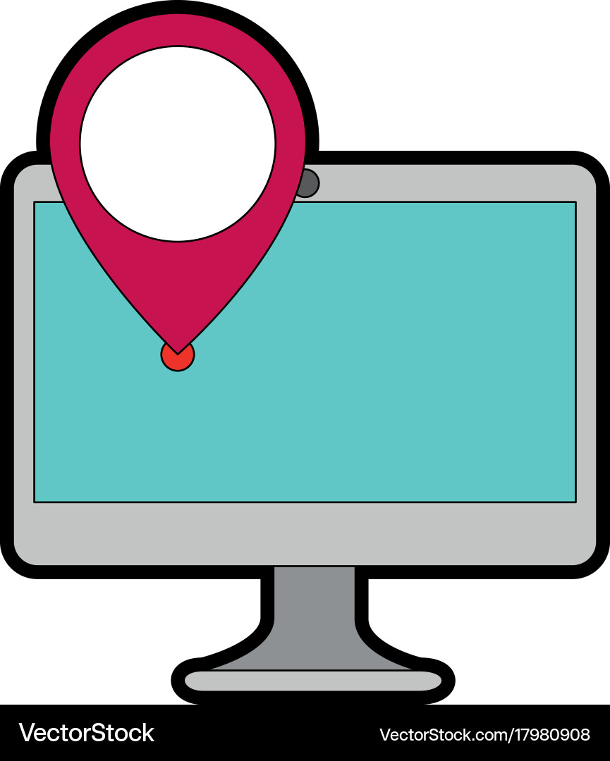 Computer with pointer location isolated icon vector image
