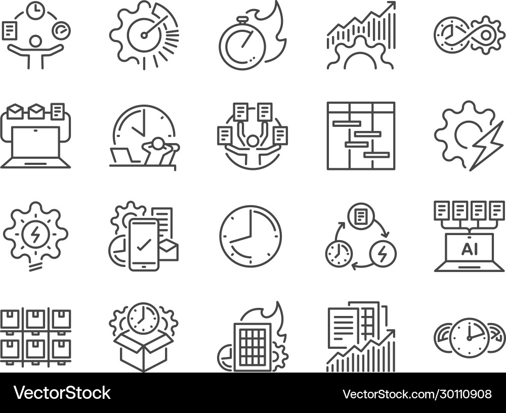Efficiency Line Icon Set - Business & Performance vector image