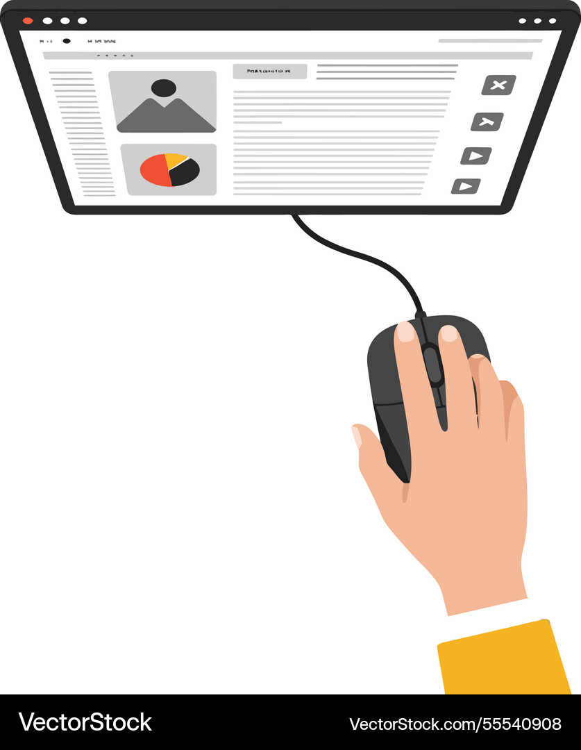 Hand using computer mouse to navigate digital Hand using computer mouse to navigate digital Vector Image